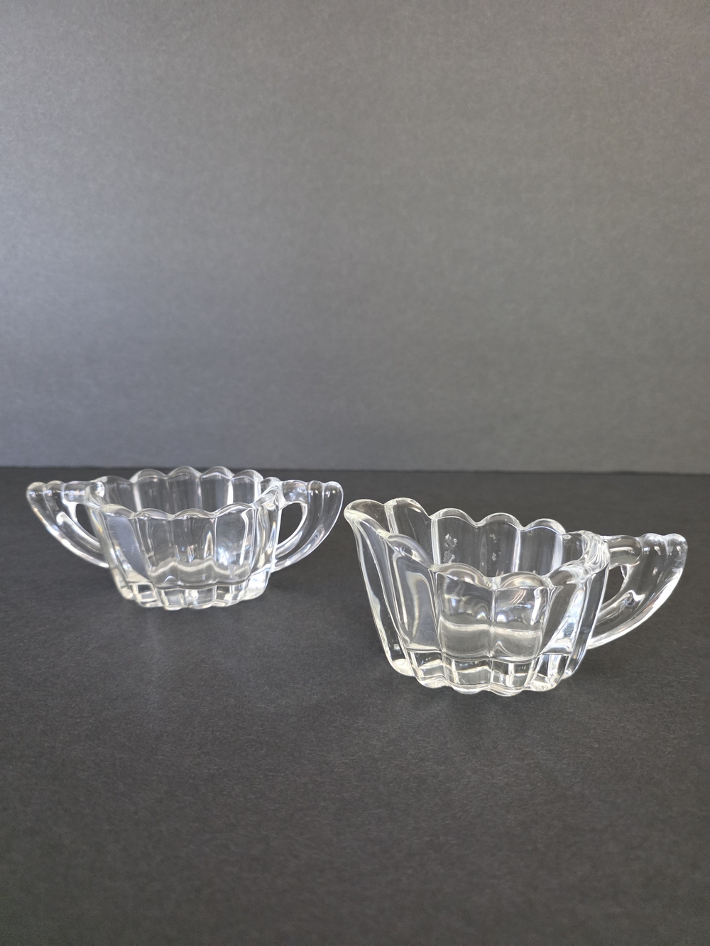 Vintage Heisey Clear Glass Creamer and Sugar Set - Scalloped Design